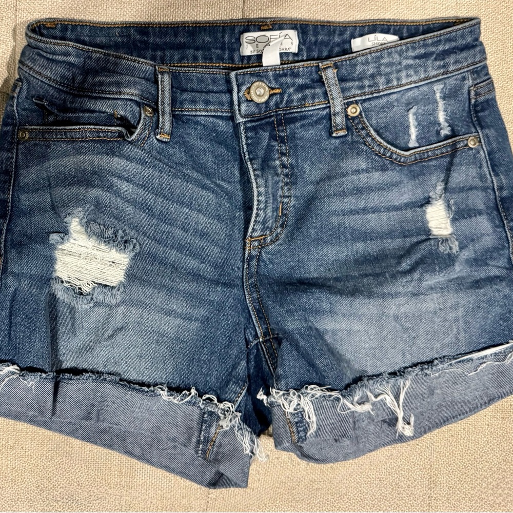Sofia by Sofia Vergara Blue Jean Shorts Distressed Denim